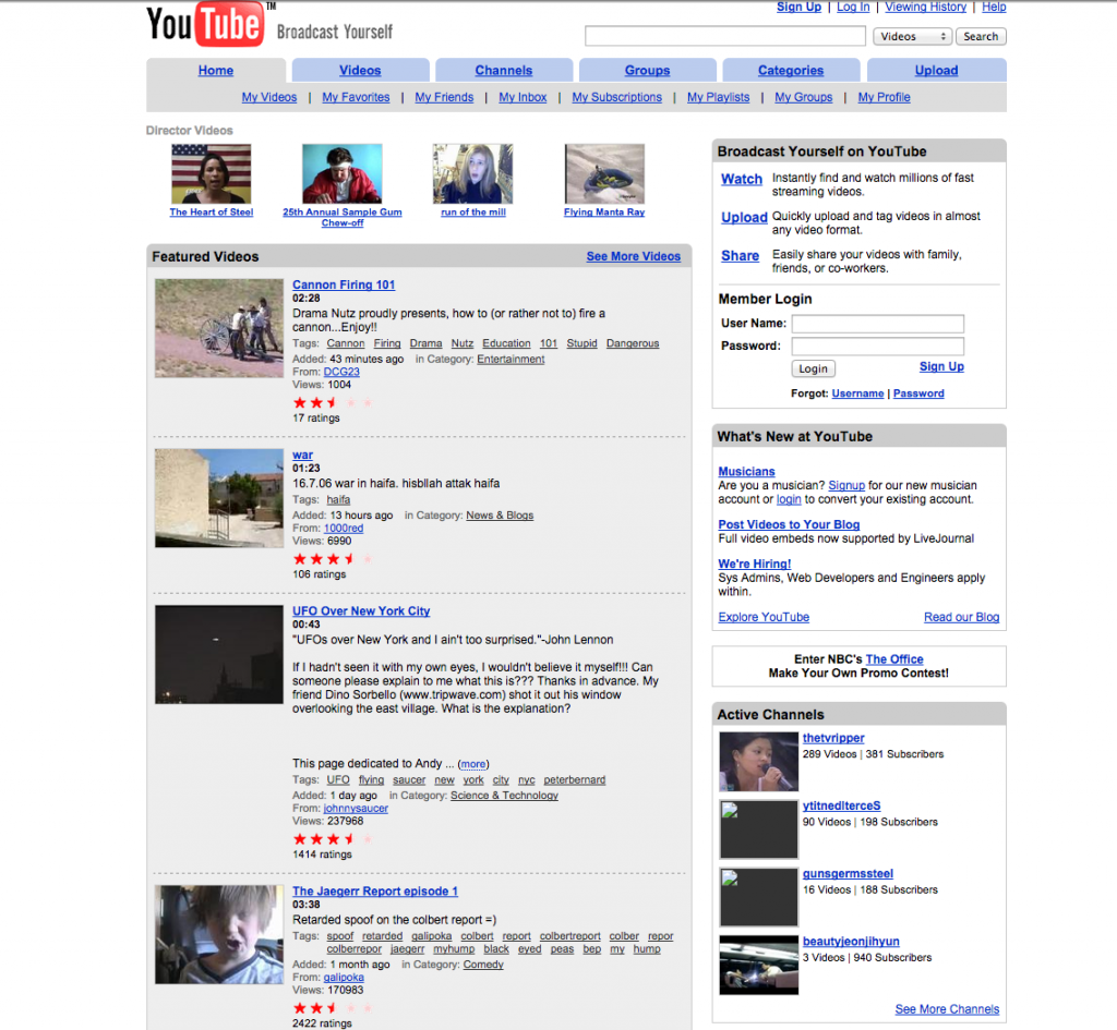 Youtube Homepage 2006